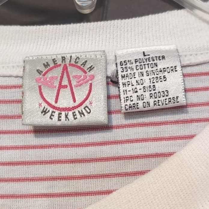 American Weekend Vintage Pink Striped Embroidered Floral T-Shirt, Women's Large - Thumbnail 5