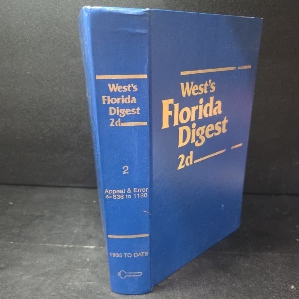 West's Florida Digest 2d Volume 2 Appeal and Error 836-1180 Hardcover Law Book - Thumbnail 9