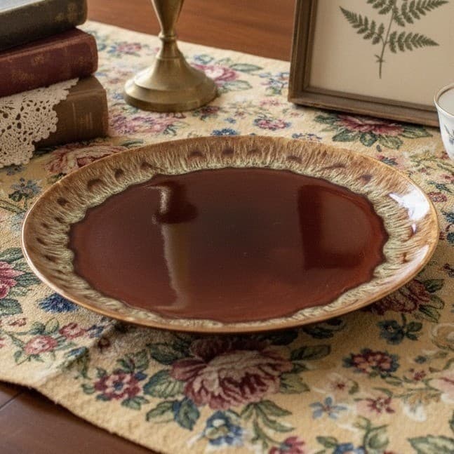 Canonsburg Brown Drip Dinner Plate, Vintage Stoneware, Mid-Century Dinnerware