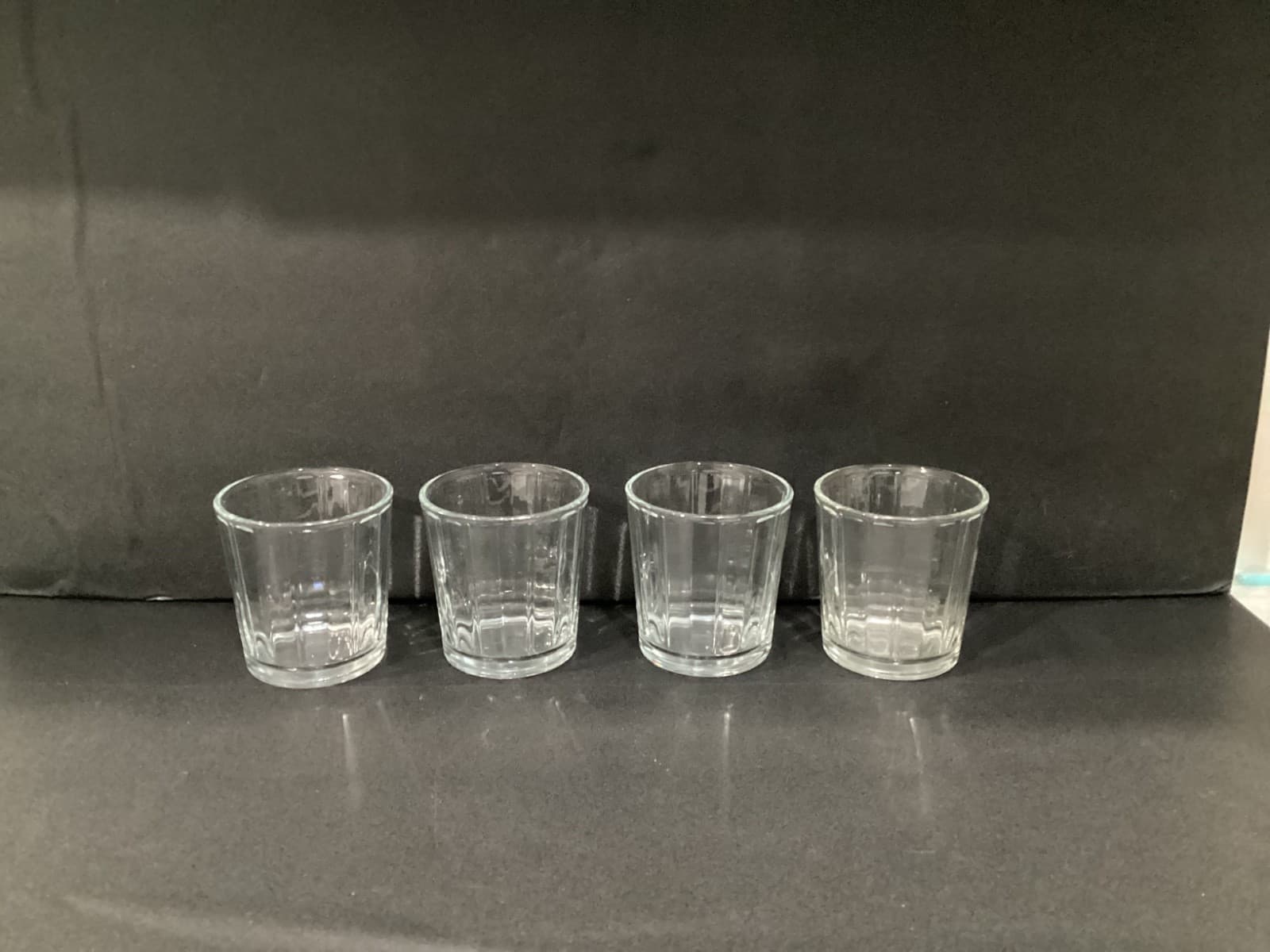 Libbey Short Paneled Clear Whiskey Glass Tumbler 4" Tall Set of 4