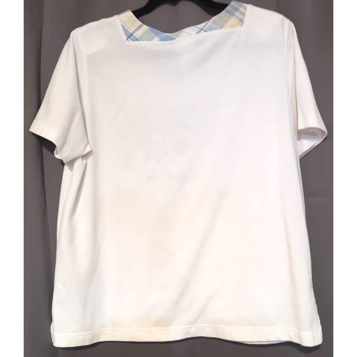 Koret White Square Neck Plaid Trim Embroidered Beaded Top, Women's Large 1631616 - Thumbnail 3