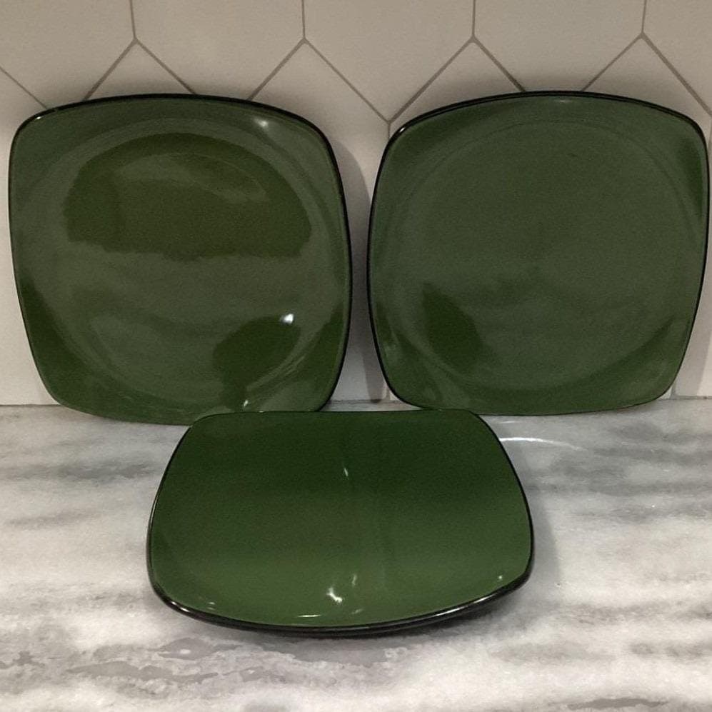Corelle Hearthstone Bay Leaf Green Salad Plates, Set of 3, Square Stoneware - Thumbnail 6