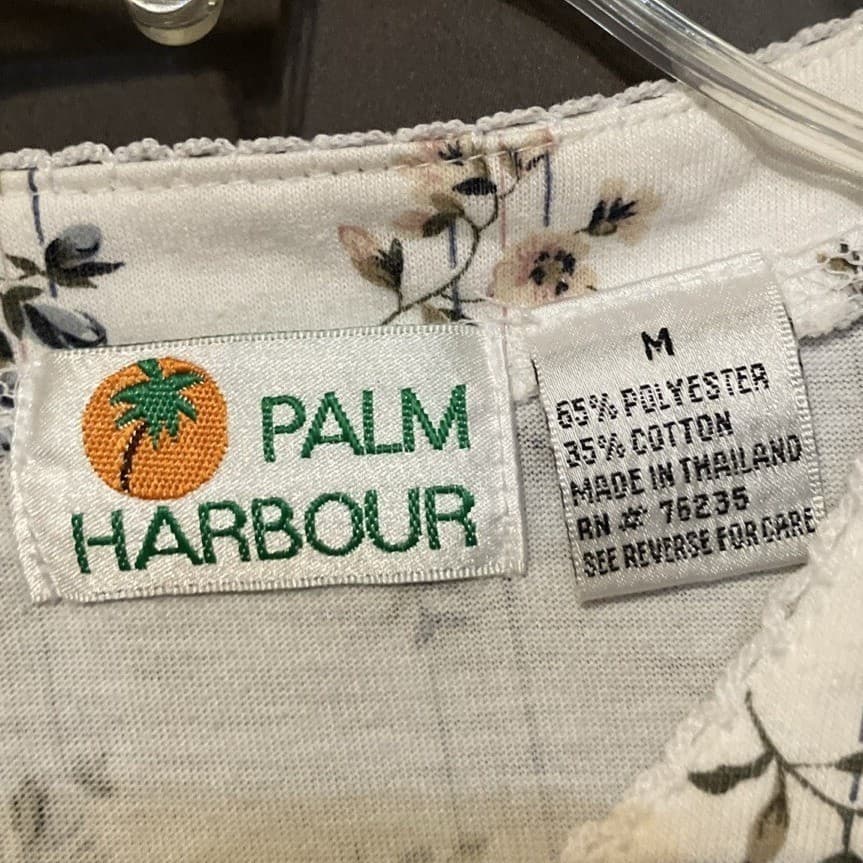 Palm Harbour Floral Stripe Henley Top, White Blue Short Sleeve, Women's Medium - Thumbnail 5