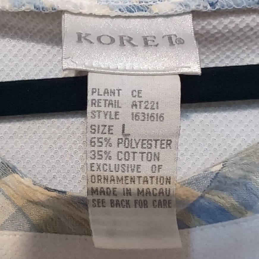 Koret White Square Neck Plaid Trim Embroidered Beaded Top, Women's Large 1631616 - Thumbnail 4