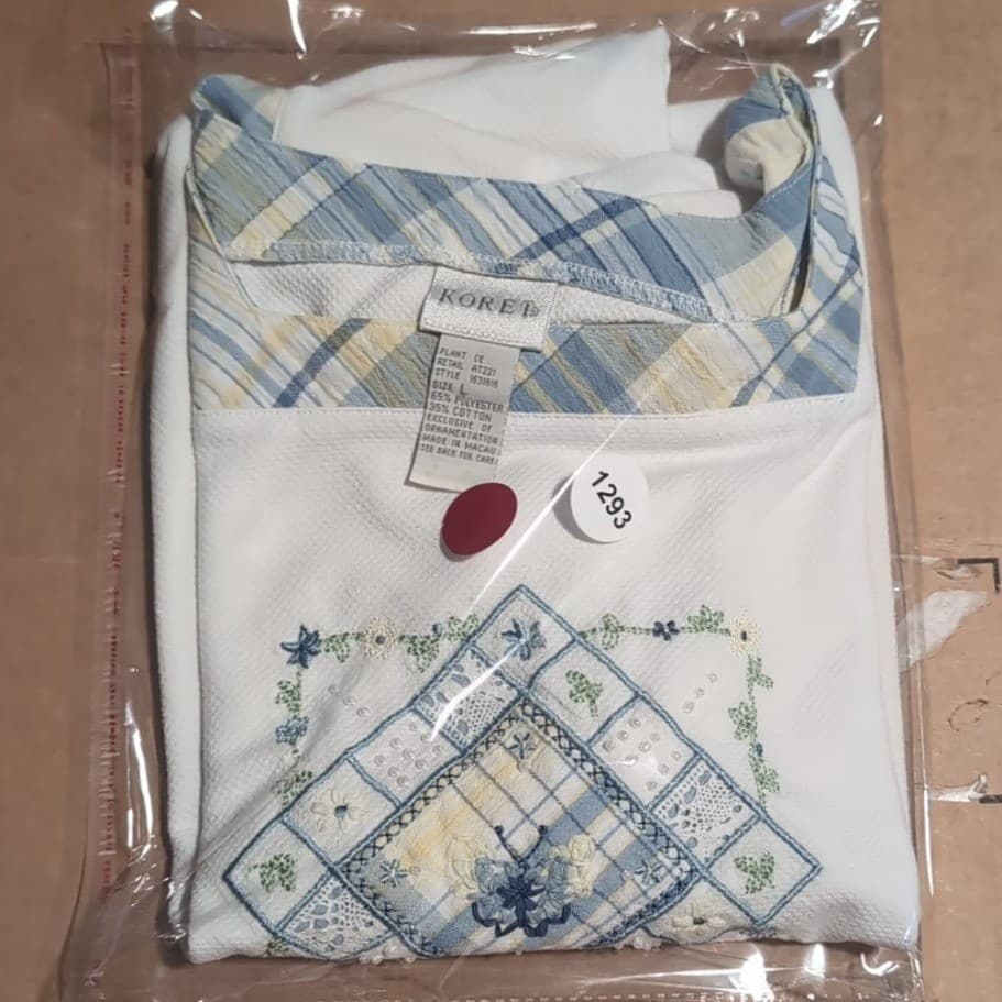 Koret White Square Neck Plaid Trim Embroidered Beaded Top, Women's Large 1631616 - Thumbnail 9
