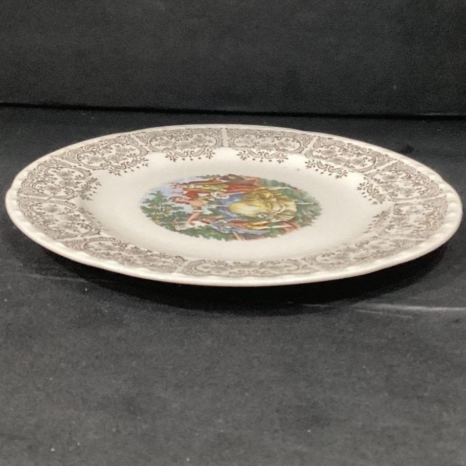 Crooksville China Decorative Plate, Colonial Couple Dancing, Gilded Rim, Vintage - Thumbnail 7
