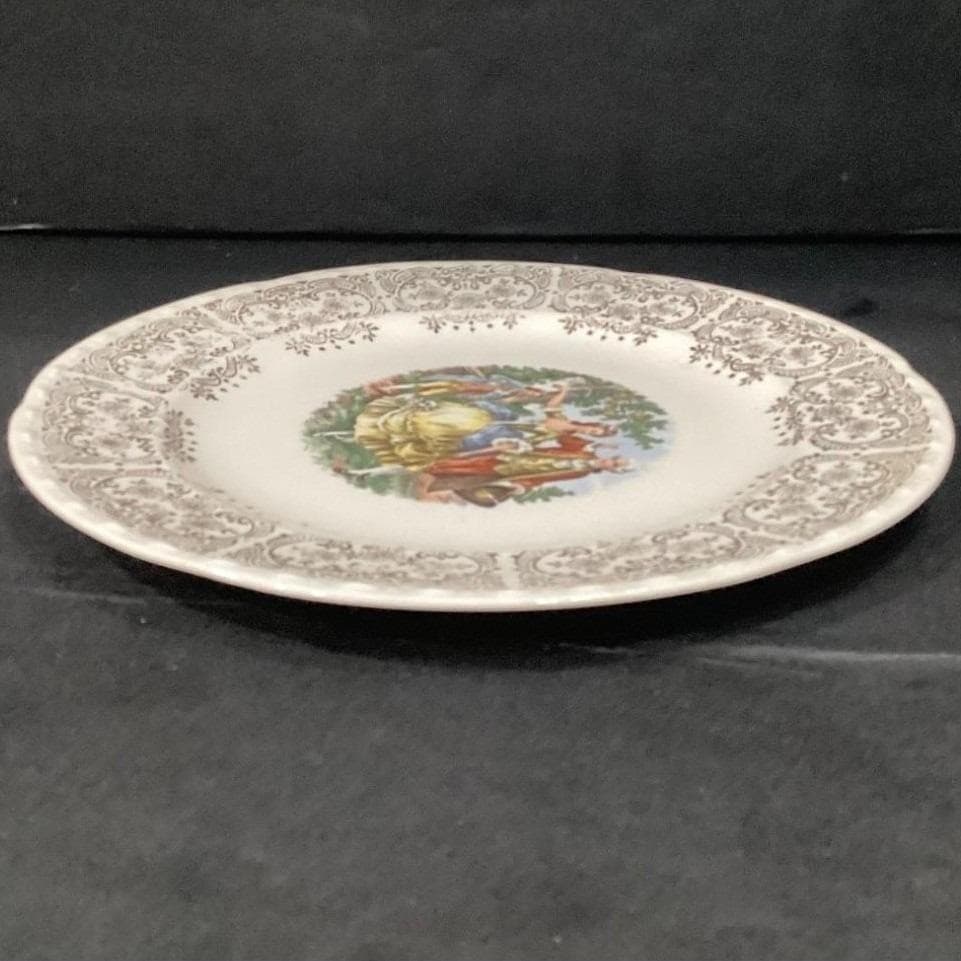 Crooksville China Decorative Plate, Colonial Couple Dancing, Gilded Rim, Vintage - Thumbnail 9