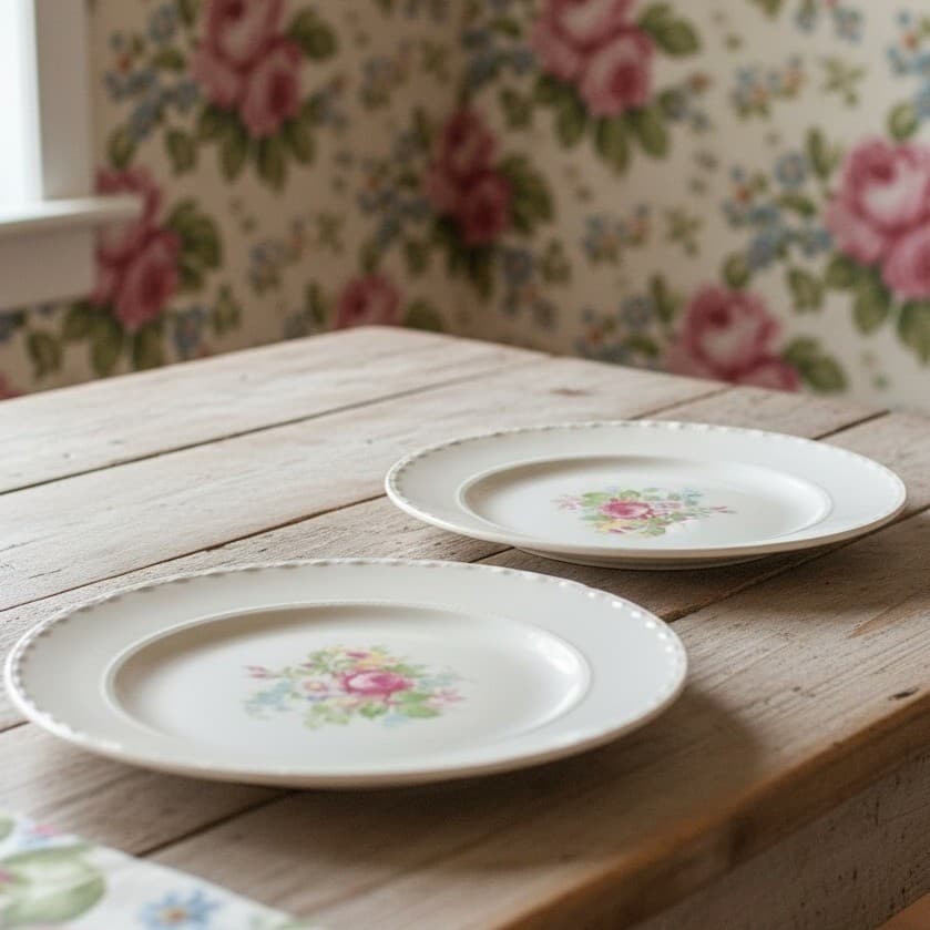 Crooksville China Floral Salad Plates, Set of 2, Vintage USA Ceramic Dinnerware