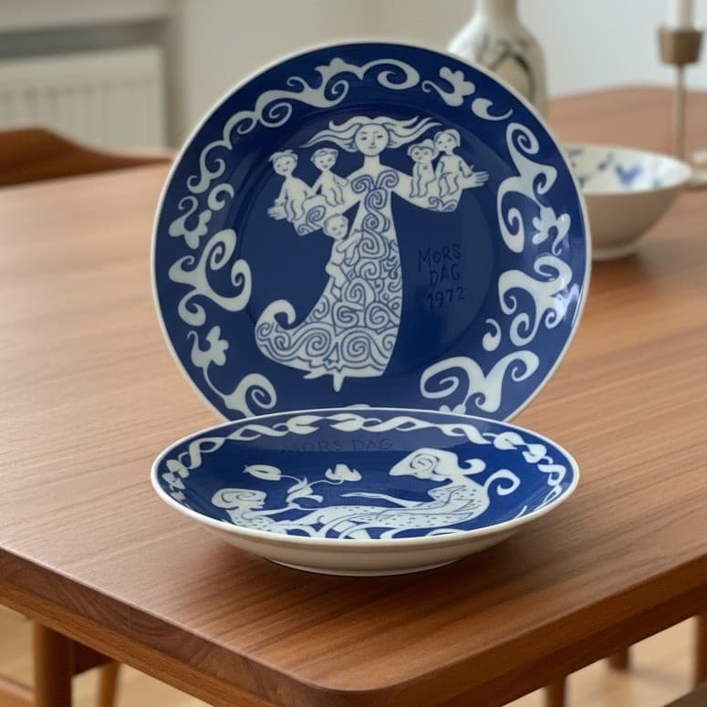 Royal Copenhagen Mors Dag Collector Plates, Set of 2, Blue & White, Mother's Day