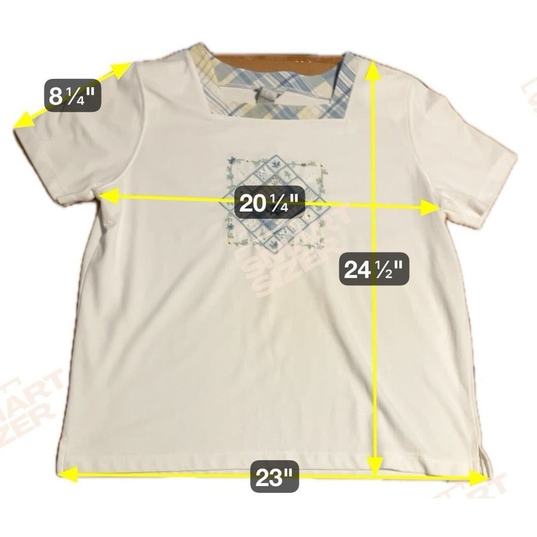 Koret White Square Neck Plaid Trim Embroidered Beaded Top, Women's Large 1631616 - Thumbnail 5