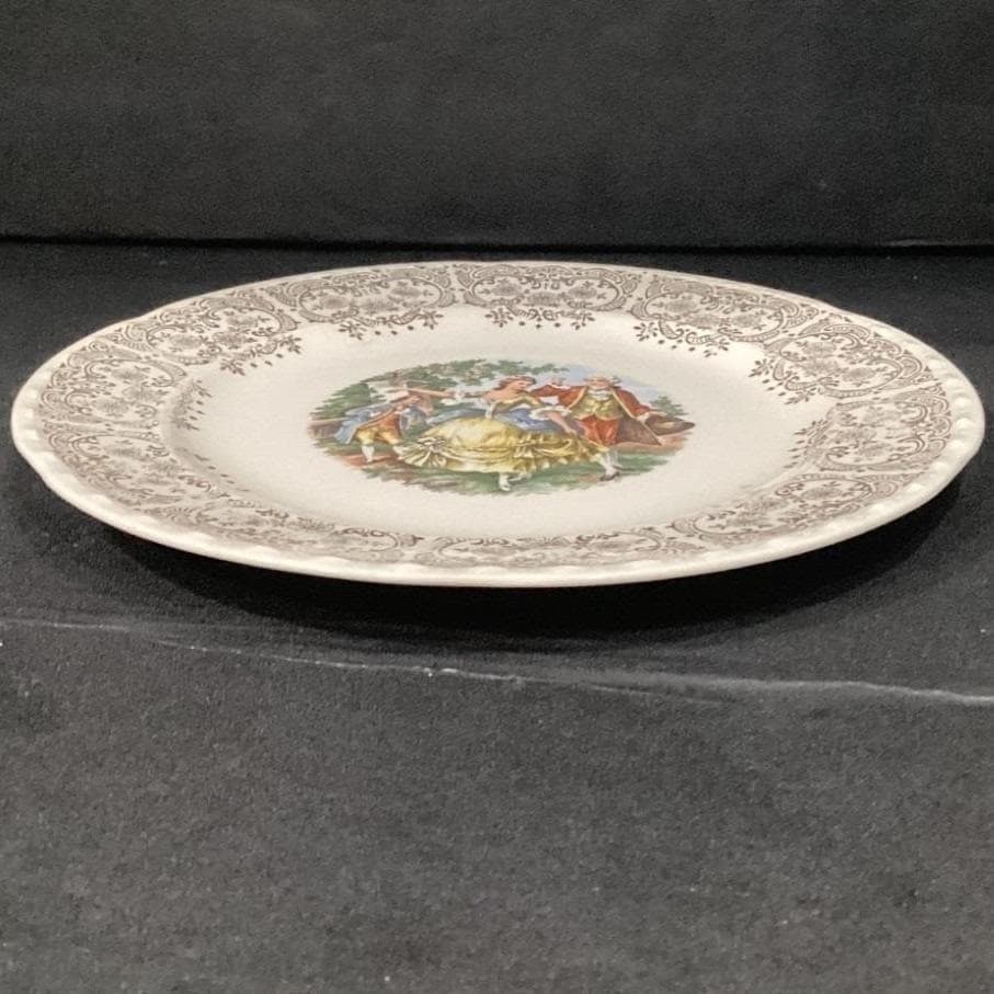 Crooksville China Decorative Plate, Colonial Couple Dancing, Gilded Rim, Vintage - Thumbnail 6