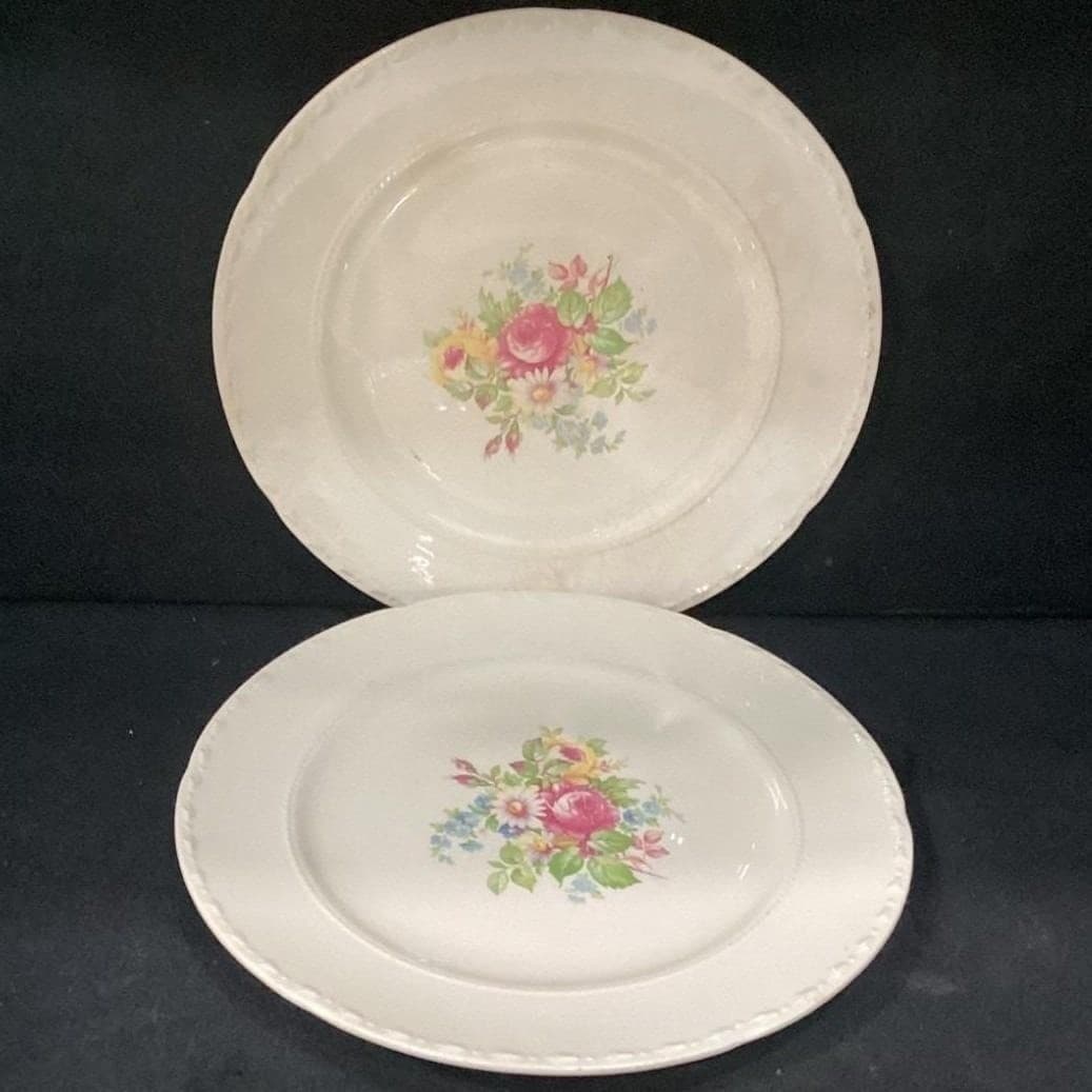 Crooksville China Floral Salad Plates, Set of 2, Vintage USA Ceramic Dinnerware - Thumbnail 7