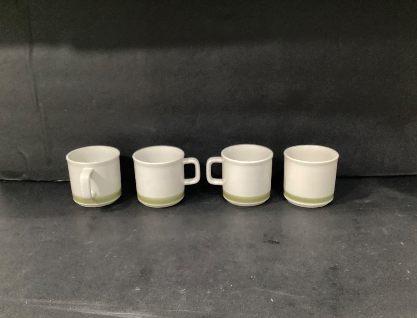 Spring Collection Stoneware Coffee Mugs Vintage 70s Set of 4 Green Rim at Bottom