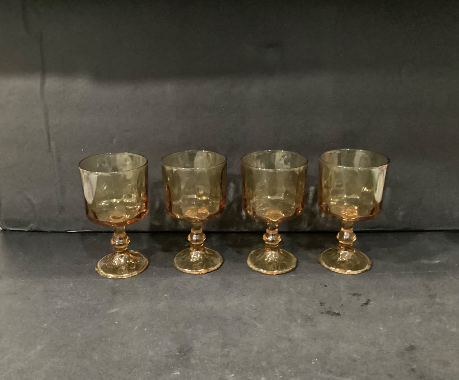 Set Of 4 Vintage Hazel Atlas El Dorado Amber Gold Wine Glass Goblets Thumbprint - Thumbnail 10