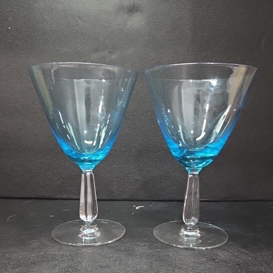 Seneca Blue Belnor Water Glasses, Set of 2, Vintage Stemmed Goblets, Drinkware - Thumbnail 5