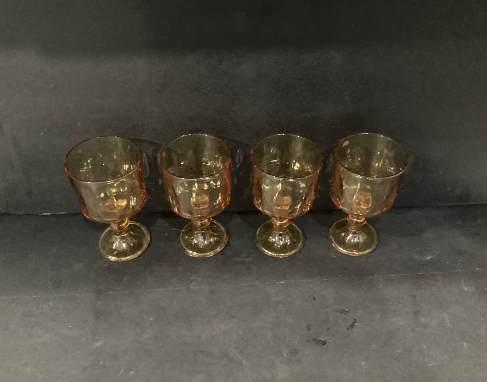 Set Of 4 Vintage Hazel Atlas El Dorado Amber Gold Wine Glass Goblets Thumbprint - Thumbnail 2