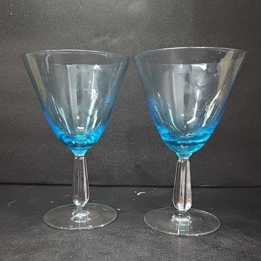 Seneca Blue Belnor Water Glasses, Set of 2, Vintage Stemmed Goblets, Drinkware - Thumbnail 4