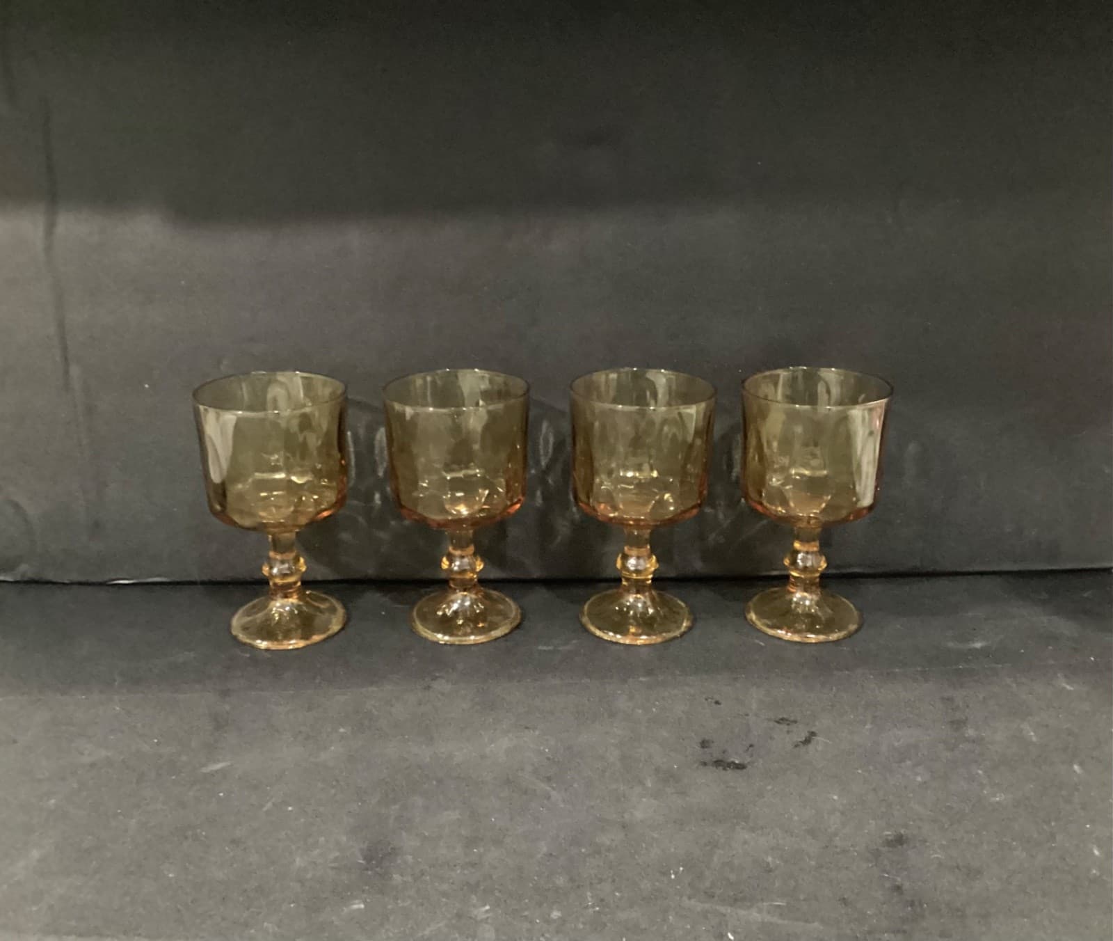 Set Of 4 Vintage Hazel Atlas El Dorado Amber Gold Wine Glass Goblets Thumbprint