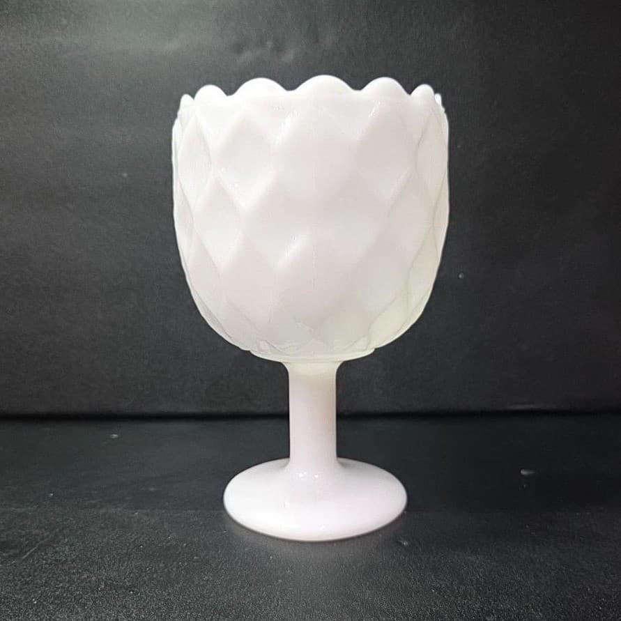 Milk Glass Diamond Design Goblet, Textured Pedestal Compote, Vintage Glassware - Thumbnail 3