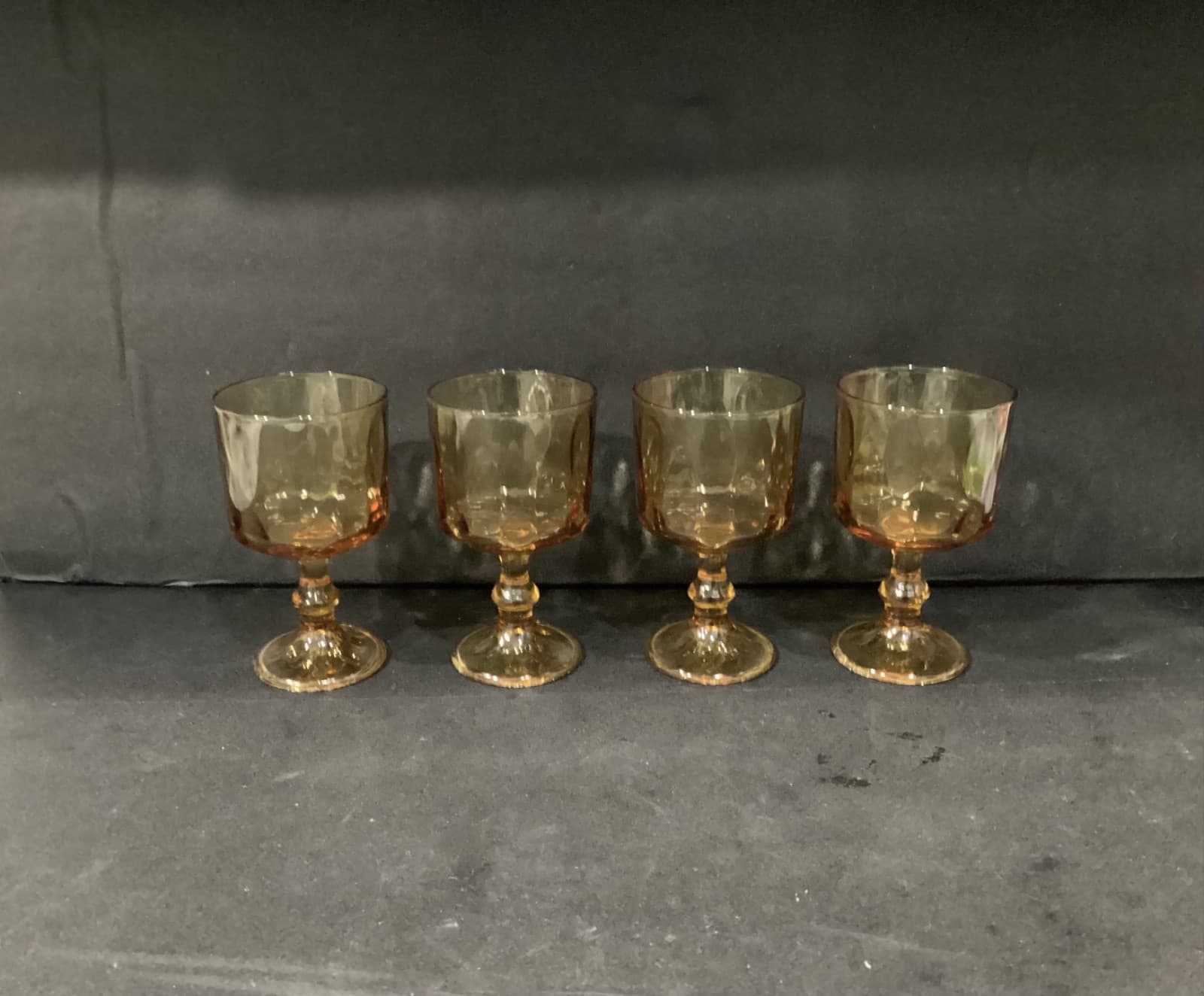 Set Of 4 Vintage Hazel Atlas El Dorado Amber Gold Wine Glass Goblets Thumbprint - Thumbnail 9