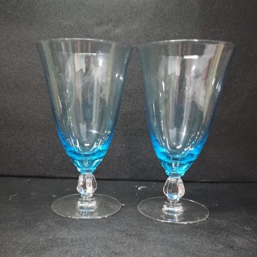 Seneca Blue Belnor Ice Tea Glasses, Stemmed Goblets, Set of 2, Elegant Drinkware - Thumbnail 5