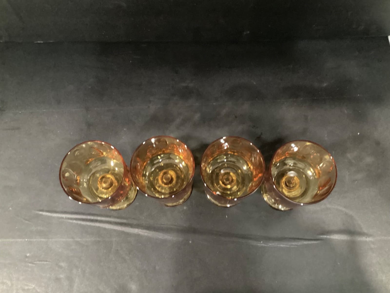Set Of 4 Vintage Hazel Atlas El Dorado Amber Gold Wine Glass Goblets Thumbprint - Thumbnail 3