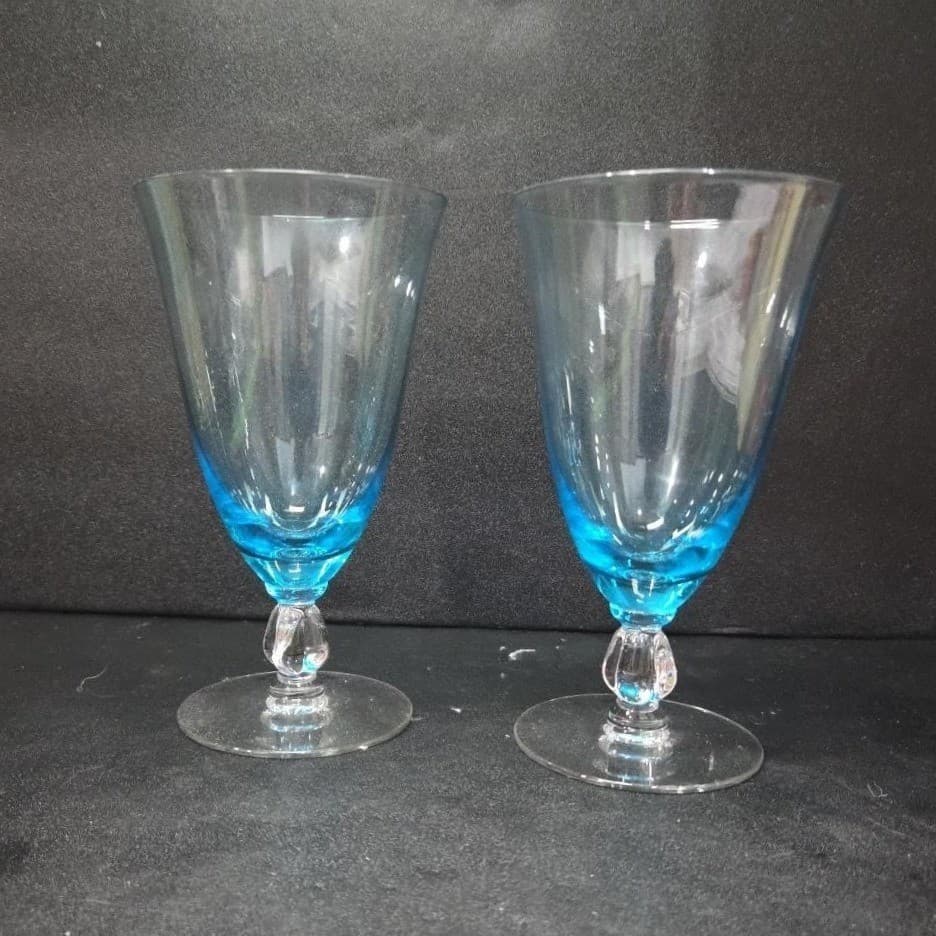 Seneca Blue Belnor Ice Tea Glasses, Stemmed Goblets, Set of 2, Elegant Drinkware - Thumbnail 2