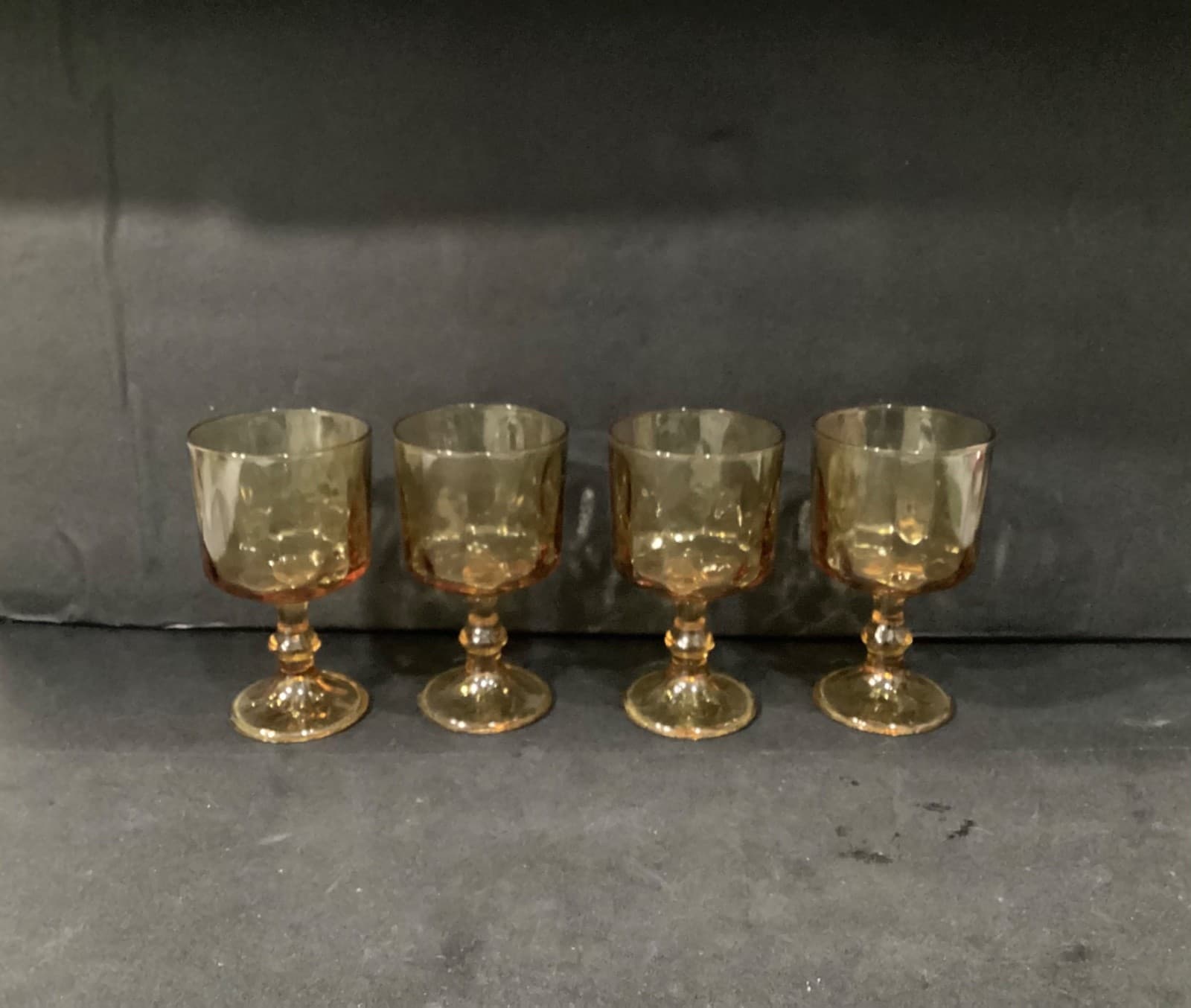 Set Of 4 Vintage Hazel Atlas El Dorado Amber Gold Wine Glass Goblets Thumbprint - Thumbnail 7