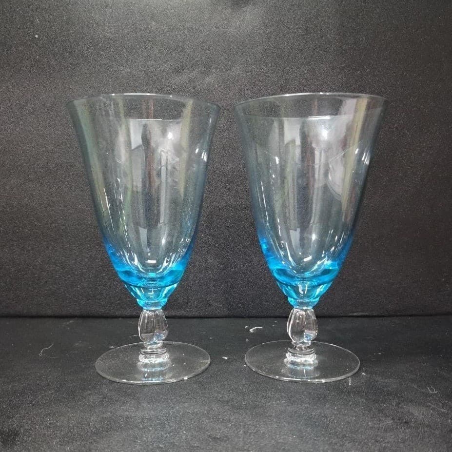 Seneca Blue Belnor Ice Tea Glasses, Stemmed Goblets, Set of 2, Elegant Drinkware - Thumbnail 3