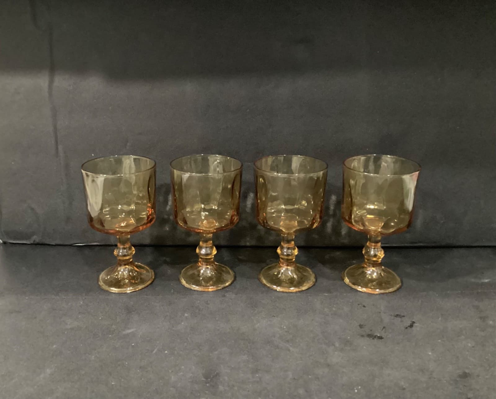 Set Of 4 Vintage Hazel Atlas El Dorado Amber Gold Wine Glass Goblets Thumbprint - Thumbnail 8