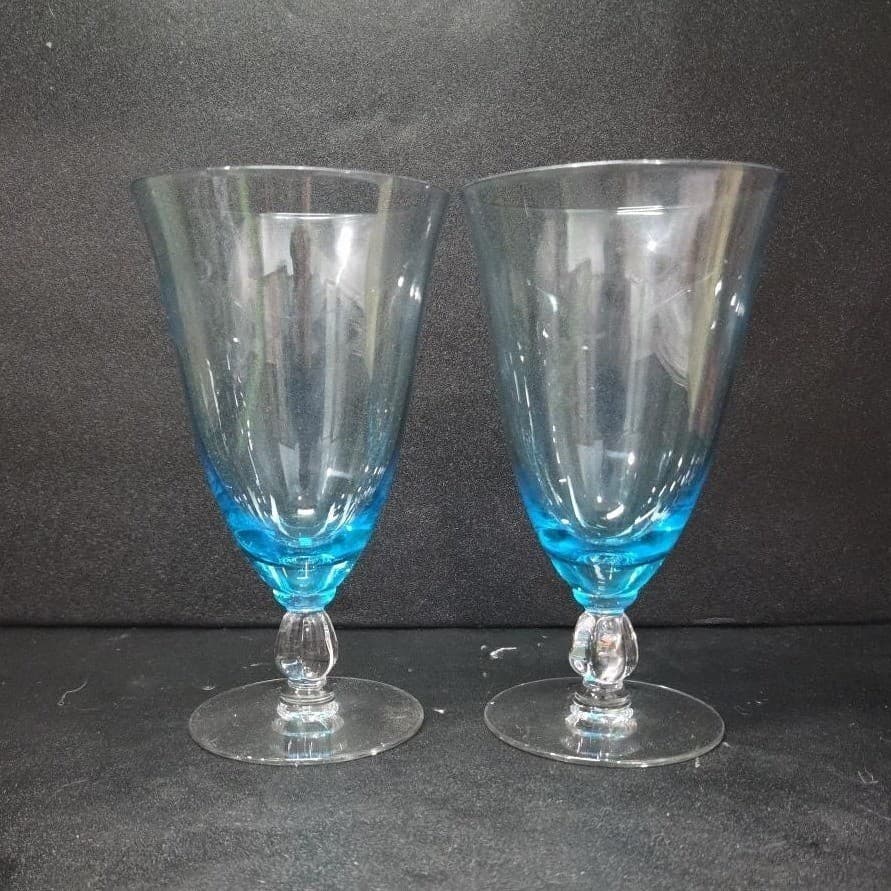 Seneca Blue Belnor Ice Tea Glasses, Stemmed Goblets, Set of 2, Elegant Drinkware - Thumbnail 4