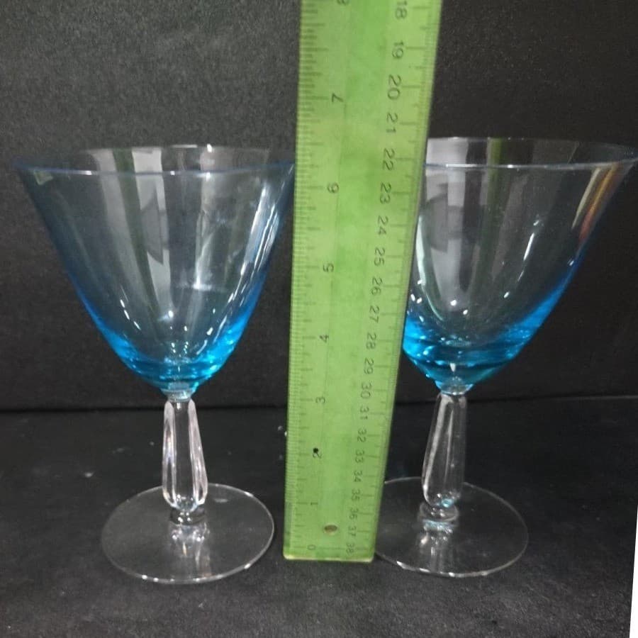 Seneca Blue Belnor Water Glasses, Set of 2, Vintage Stemmed Goblets, Drinkware - Thumbnail 9