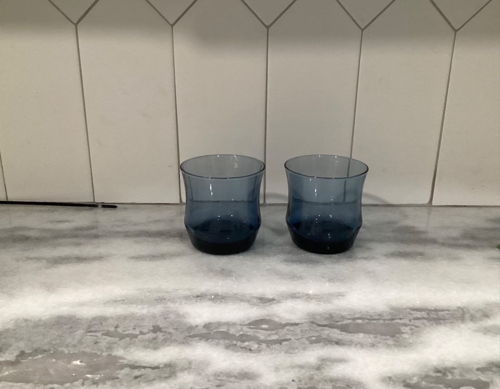 Vintage Libbey Apollo Dusky Blue Small 3” Juice Glasses Set of 2