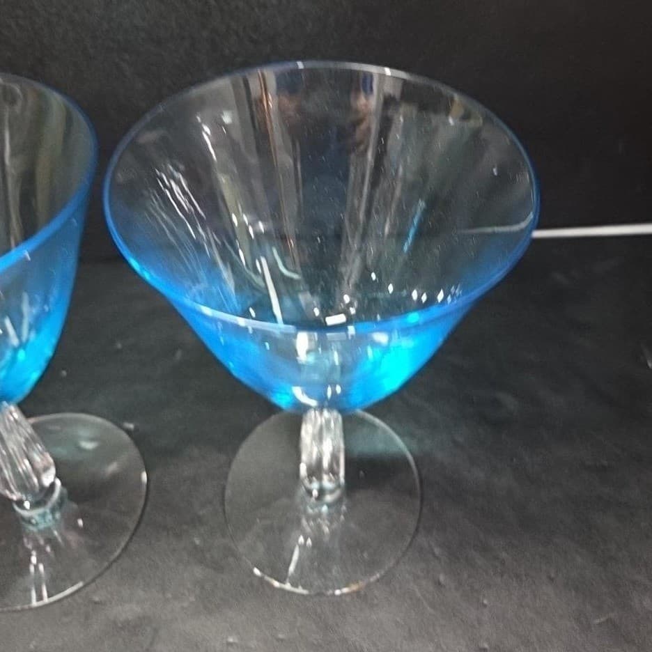 Seneca Blue Belnor Water Glasses, Set of 2, Vintage Stemmed Goblets, Drinkware - Thumbnail 6