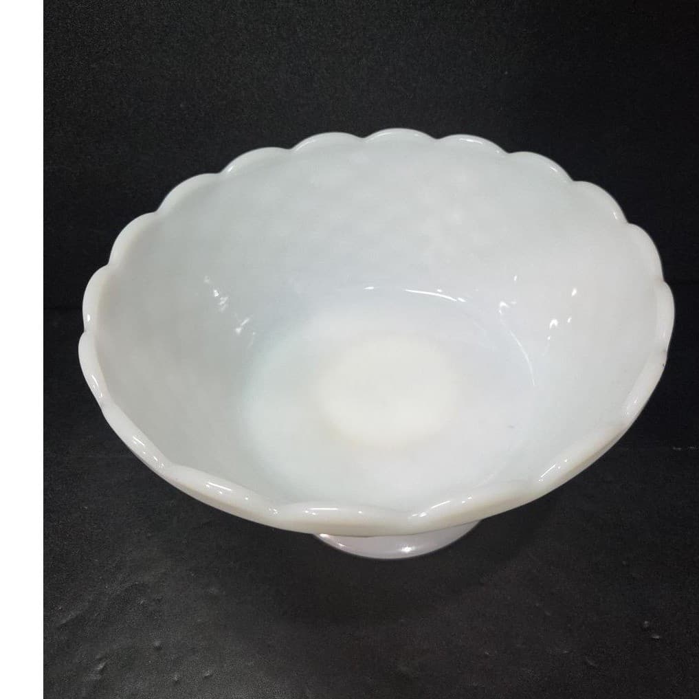 Milk Glass Footed Fruit Bowl Centerpiece, Diamond Quilt Pattern, Vintage Compote - Thumbnail 6