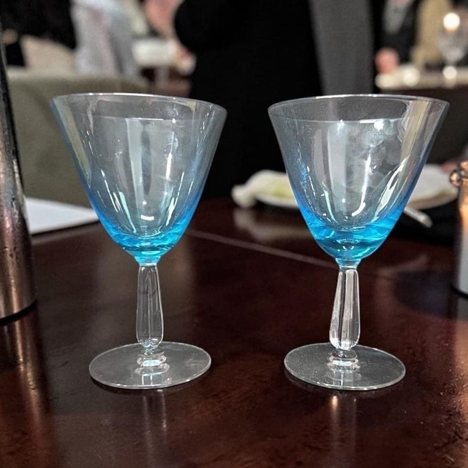 Seneca Blue Belnor Water Glasses, Set of 2, Vintage Stemmed Goblets, Drinkware