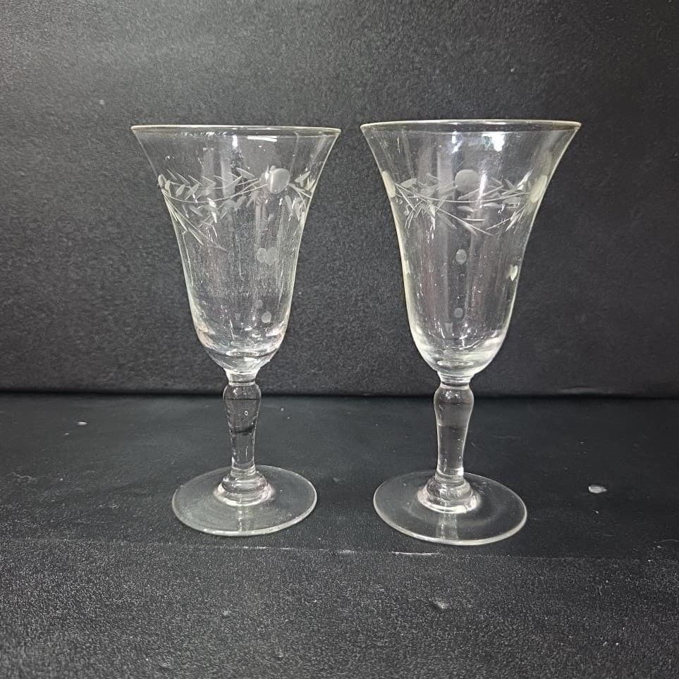 Willow Moon Floral Etched Cordial Glasses, Set of 2 Replacement Crystal Stemware - Thumbnail 4