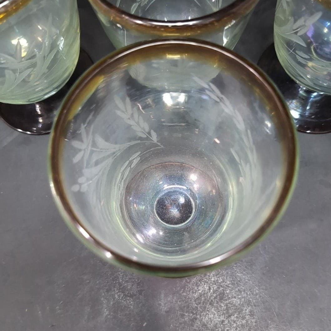 Etched Wheat Brown Rimmed Goblets, Set of 4, Vintage Ruby Red Base Drinkware - Thumbnail 7