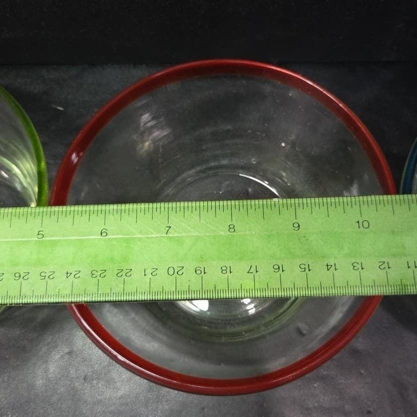Mexican Hand Blown Salad Bowls, Set of 3, Recycled Artisan Glass Blue Yellow Red - Thumbnail 10