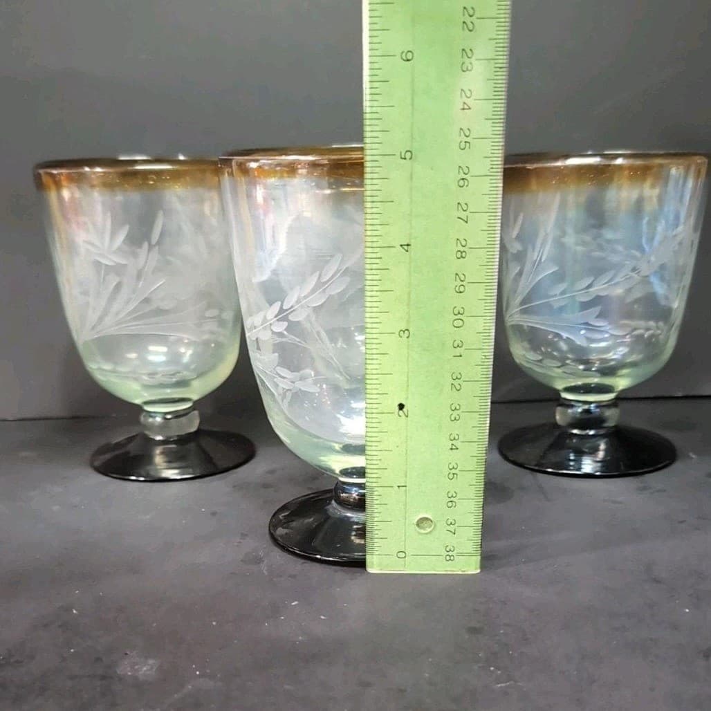 Etched Wheat Brown Rimmed Goblets, Set of 4, Vintage Ruby Red Base Drinkware - Thumbnail 9
