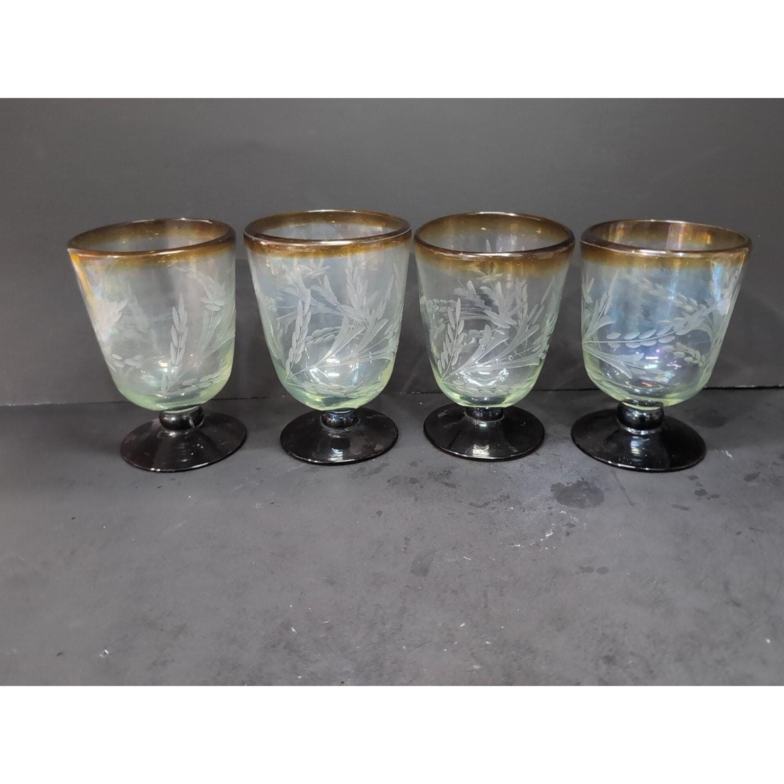 Etched Wheat Brown Rimmed Goblets, Set of 4, Vintage Ruby Red Base Drinkware - Thumbnail 5