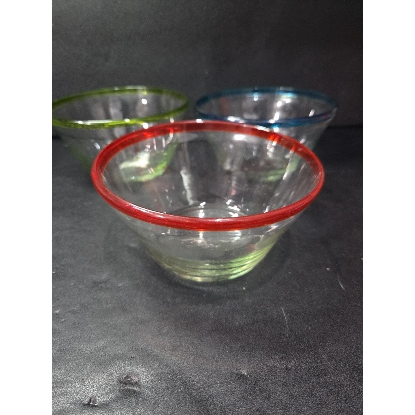 Mexican Hand Blown Salad Bowls, Set of 3, Recycled Artisan Glass Blue Yellow Red - Thumbnail 6