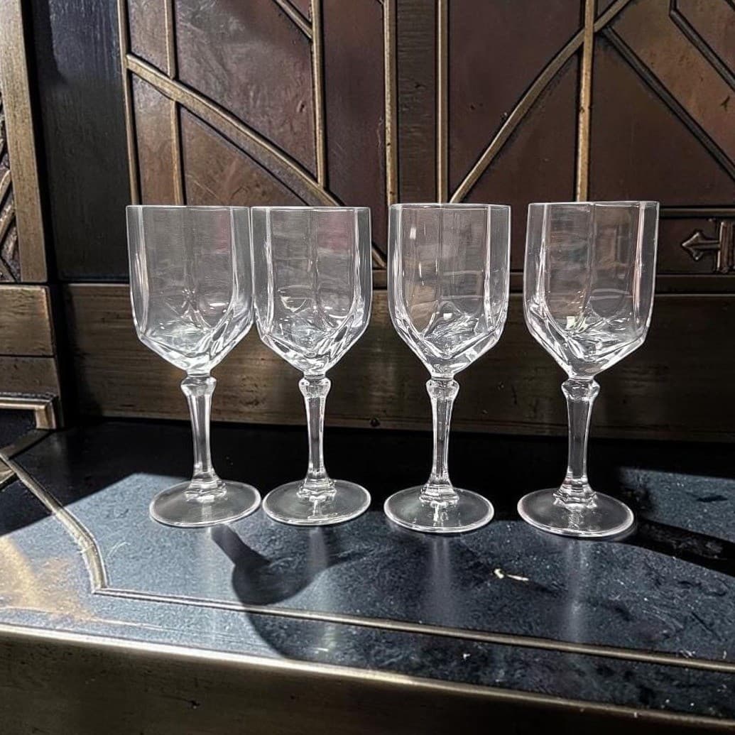 Crystal Clear Octagon Cordial Glasses, Set Of 4, Vintage Goblets, Replacement