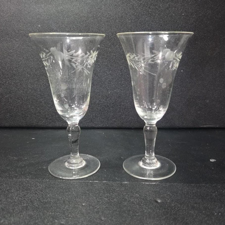 Willow Moon Floral Etched Cordial Glasses, Set of 2 Replacement Crystal Stemware - Thumbnail 2
