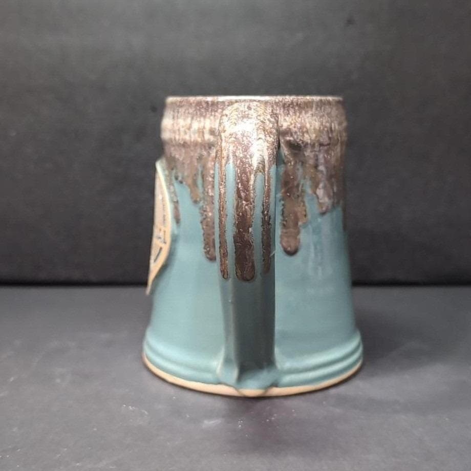 Grey Fox Pottery Blue Brown Drip Glaze Mug, Signed Ceramic, Local Member Stamp - Thumbnail 10
