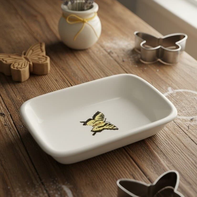 Rae Dunn Pottery Yellow Winged Butterfly Soap Tray, Artisan Collection Plate