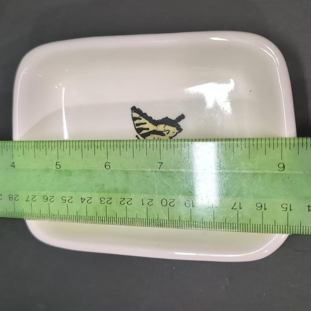Rae Dunn Pottery Yellow Winged Butterfly Soap Tray, Artisan Collection Plate - Thumbnail 3