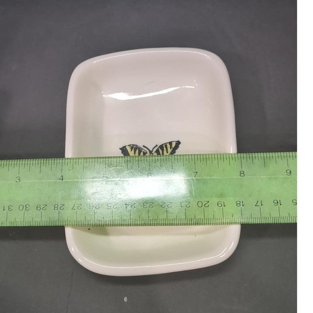 Rae Dunn Pottery Yellow Winged Butterfly Soap Tray, Artisan Collection Plate - Thumbnail 2