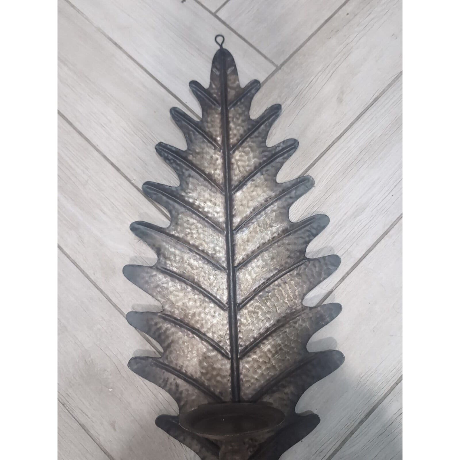 Rustic Metal Leaf Candlestick Holder Wall Sconce 33in Tall, Woodsy Fall Decor - Thumbnail 3