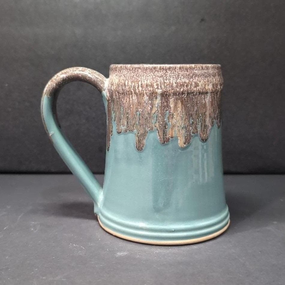 Grey Fox Pottery Blue Brown Drip Glaze Mug, Signed Ceramic, Local Member Stamp - Thumbnail 9